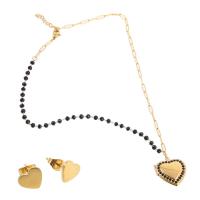 Fashion Stainless Steel Jewelry Sets Stud Earring & necklace with Crystal with 1.97inch extender chain Heart gold color plated for woman 13*8*9mm 24*21*6mm Length Approx 17.72 Inch Sold By Set