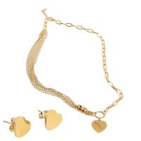 Fashion Stainless Steel Jewelry Sets Stud Earring & necklace with 1.97inch extender chain Heart gold color plated for woman 13*9*10mm 17*17*11mm Length Approx 17.72 Inch Sold By Set