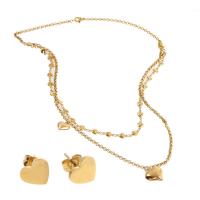 Fashion Stainless Steel Jewelry Sets Stud Earring & necklace Heart gold color plated Double Layer & for woman 12*8*9mm 17*16*6mm Length Approx 17.72 Inch Sold By Set