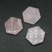 Rose Quartz Κρεμαστό κόσμημα, Πολύγωνο, καμία τρύπα, ροζ, 49x43x7mm, Sold Με PC
