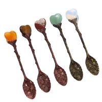 Brass Spoon, with Gemstone, polished, more colors for choice, 110mm, Sold By PC