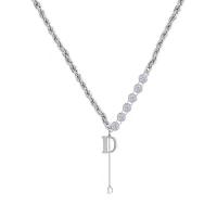 Cubic Zircon Micro Pave Brass Necklace, with Stainless Steel, Letter D, plated, micro pave cubic zirconia & for woman, silver color, 17x15mm, Length:45 cm, Sold By PC