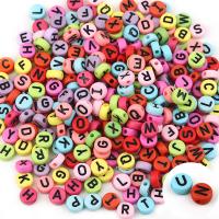 Alfabet Akryl perler, Flad Rund, med bogstavet mønster, flere farver til valg, 9.80x4.50mm, Ca. 100pc'er/Bag, Solgt af Bag