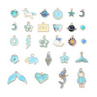 Zinc Alloy Enamel Pendants gold color plated 27 pieces cyan nickel lead & cadmium free Sold By Box