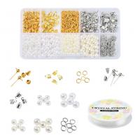 Plastic Pearl DIY Bracelet Set, Elastic Thread & Stud Earring & iron ring & beads, with Brass & Iron & Tibetan Style, plated, mixed colors, 130x68x21mm, Approx 971PCs/Set, Sold By Set