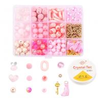 Glass Beads DIY Bracelet Set, Elastic Thread & beads & pendant, with Polymer Clay & Acrylic, mixed colors, nickel, lead & cadmium free, 130x100x22mm, 208PCs/Box, Sold By Box