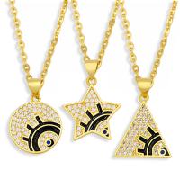 Cubic Zircon Micro Pave Brass Necklace, with 1.97 extender chain, gold color plated, different styles for choice & micro pave cubic zirconia & enamel, golden, nickel, lead & cadmium free, 20x18mm, Length:17.72 Inch, Sold By PC