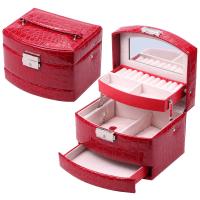 Multifunktionale Schmuck-Box, PU Leder, Rechteck, drei Schichten & Krokodilkorn & für Frau, keine, 155x130x120mm, verkauft von PC
