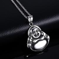 Stainless Steel Jewelry Necklace, Buddha, Unisex, 37x32mm, Length:Approx 19.69 Inch, Sold By PC