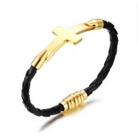 Titanium Steel Bracelet & Bangle with PU Leather gold color plated polished & for woman 5mm Length Approx 7.91 Inch Sold By PC