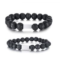 Gemstone Bracelets, Stainless Steel, with Lava, handmade, Unisex & different size for choice, Sold By PC