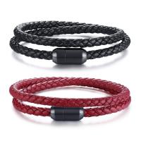 Stainless Steel Bracelet, with Leather, plated, for man, more colors for choice, Length:Approx 15.35 Inch, Sold By PC