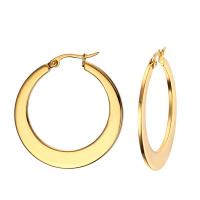 Stainless Steel Hoop Earring gold color plated polished & for woman 35mm Sold By Pair