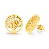 Stainless Steel Stud Earrings, Tree, gold color plated, for woman & hollow, 16mm, Sold By Pair