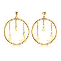 Stainless Steel Drop Earring Moon and Star gold color plated for woman & hollow 30mm Sold By Pair