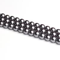 Muschelkern Perle, rund, DIY, grau, verkauft per 38 cm Strang
