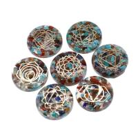 Bijoux Pendentifs en pierres gemmes, laiton, avec pierre gemme & résine, Rond, aucun trou, couleurs mélangées, 27x27x7mm, Vendu par PC