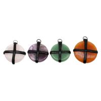 Gemstone Pendants Jewelry, Brass, with PU Leather & Gemstone, Round, more colors for choice, 38x33x11mm, Sold By PC