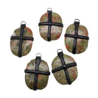 Natural Unakite Pendants, Brass, with PU Leather & Unakite, mixed colors, 48x32x11mm, Sold By PC