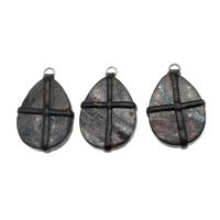 Gemstone Pendants Jewelry, Brass, with PU Leather & Gemstone, Teardrop, black, 53x36x10mm, Sold By PC