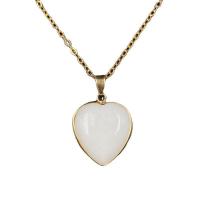 Natural Gemstone Necklace Natural Stone with Brass Heart gold color plated & Unisex Length Approx 14.96 Inch Sold By PC