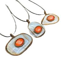 Agate Necklace, with leather cord & Iron, irregular, antique gold color plated, Unisex, mixed colors, 50-60mm, Length:Approx 14.96 Inch, Sold By PC