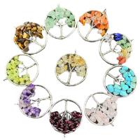 Tree Of Life Pendants, Gemstone, with brass wire & Stainless Steel, platinum color plated, different materials for choice & Unisex, more colors for choice, 30x35mm, Sold By PC