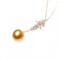 Perlas Cultivadas de Akoya collar, con Plata de ley 925, Esférico, micro arcilla de zirconia cúbica & para mujer, dorado, 12-13mm, longitud aproximado 15.75 Inch, Vendido por UD