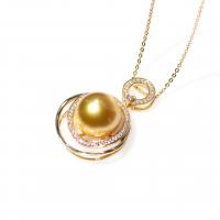 perles Akoya cultivées collier, avec Argent sterling 925, pavé de micro zircon & pour femme, doré, 12-13mm, Longueur:Environ 15.75 pouce, Vendu par PC
