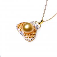 perles Akoya cultivées collier, avec Argent sterling 925, sac à main, pavé de micro zircon & pour femme, doré, 12-13mm, Longueur:Environ 15.75 pouce, Vendu par PC