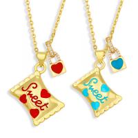 Cubic Zircon Micro Pave Brass Necklace with 1.97 extender chain Candy gold color plated micro pave cubic zirconia & enamel nickel lead & cadmium free Length 17.72 Inch Sold By PC