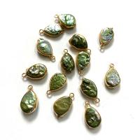 Freshwater Pearl Pendants, with Tibetan Style, Teardrop, gold color plated, DIY, green, 10x20mm, 10PCs/Bag, Sold By Bag