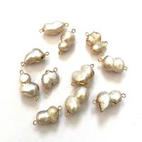 Freshwater Pearl Connector, with Tibetan Style, Peanut, gold color plated, DIY, white, 8x15-15x30mm, 10PCs/Bag, Sold By Bag