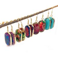 Impression Jasper Drop Earring with Brass gold color plated fashion jewelry Sold By Pair