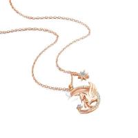 925 Sterling Silver Necklaces, with 1.96 inch extender chain, rose gold color plated, for woman & with rhinestone, 15mm, Length:Approx 15.74 Inch, Sold By PC