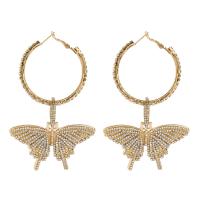 Huggie Hoop Drop Earring Zinc Alloy Butterfly plated for woman & with rhinestone Sold By Pair
