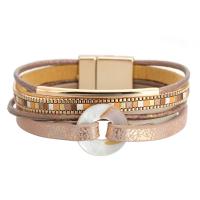 PU Leather Cord Bracelets with Gemstone & Zinc Alloy gold color plated multilayer & for woman 195mm Sold By PC