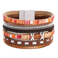 PU Leather Cord Bracelets with Zinc Alloy multilayer & for woman & with rhinestone Sold By PC
