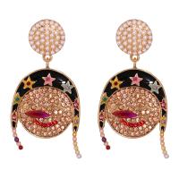 Rhinestone Earring, Tibetan Style, with Plastic Pearl, gold color plated, for woman & enamel & with rhinestone, more colors for choice, 33x60mm, Sold By Pair