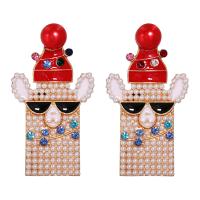 Rhinestone Earring Zinc Alloy with Plastic Pearl gold color plated for woman & with rhinestone Sold By Pair
