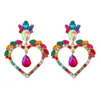 Rhinestone Earring Zinc Alloy gold color plated for woman & with rhinestone & hollow Sold By Pair