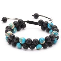 Gemstone Woven Ball Bracelets Lava with Impression Jasper handmade Double Layer & Unisex Length Approx 7.5-11.8 Inch Sold By PC