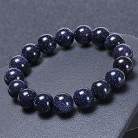 Natural Blue Goldstone Bracelets, Blue Sandstone, Round, handmade, Unisex & different size for choice, Sold Per Approx 6.6-8.2 Inch Strand