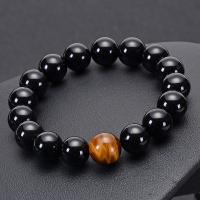 Gemstone Bracelets, Black Agate, with Tiger Eye, Round, handmade, Unisex & different size for choice, Sold Per Approx 6.6-8.2 Inch Strand