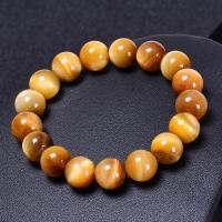 Natural Tiger Eye Bracelets, Round, handmade, Unisex & different size for choice, golden, Sold Per Approx 6.6-8.2 Inch Strand