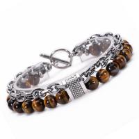 Gemstone Bracelets with stainless steel chain handmade & for man Length Approx 7.5-8.3 Inch Sold By PC