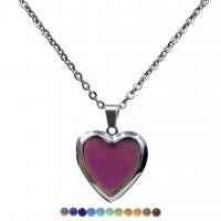 Brass Necklace, Stainless Steel, with Brass, Heart, plated, for woman & epoxy gel & change their color according to the temperature, mixed colors, 23x22mm, Length:50 cm, Sold By PC
