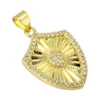 Cubic Zirconia Micro Pave Brass Pendant, gold color plated, fashion jewelry & DIY & micro pave cubic zirconia & for woman, golden, 15x23x4mm, Hole:Approx 4mm, 10PCs/Lot, Sold By Lot