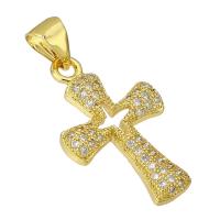 Cubic Zirconia Micro Pave Brass Pendant, Cross, gold color plated, fashion jewelry & DIY & micro pave cubic zirconia & for woman, golden, 13x22x4mm, Hole:Approx 4mm, 10PCs/Lot, Sold By Lot