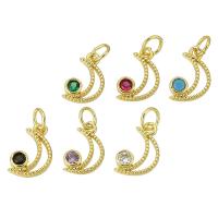 Cubic Zirconia Micro Pave Brass Pendant, Moon, gold color plated, fashion jewelry & DIY & micro pave cubic zirconia & for woman, more colors for choice, 8x12x2mm, Hole:Approx 3mm, 10PCs/Lot, Sold By Lot
